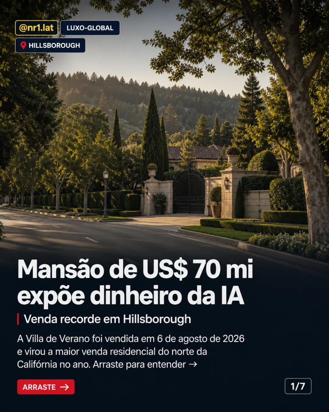 Mansão de US$ 70 mi em Hillsborough expõe luxo da IA — imagem 1 de 7