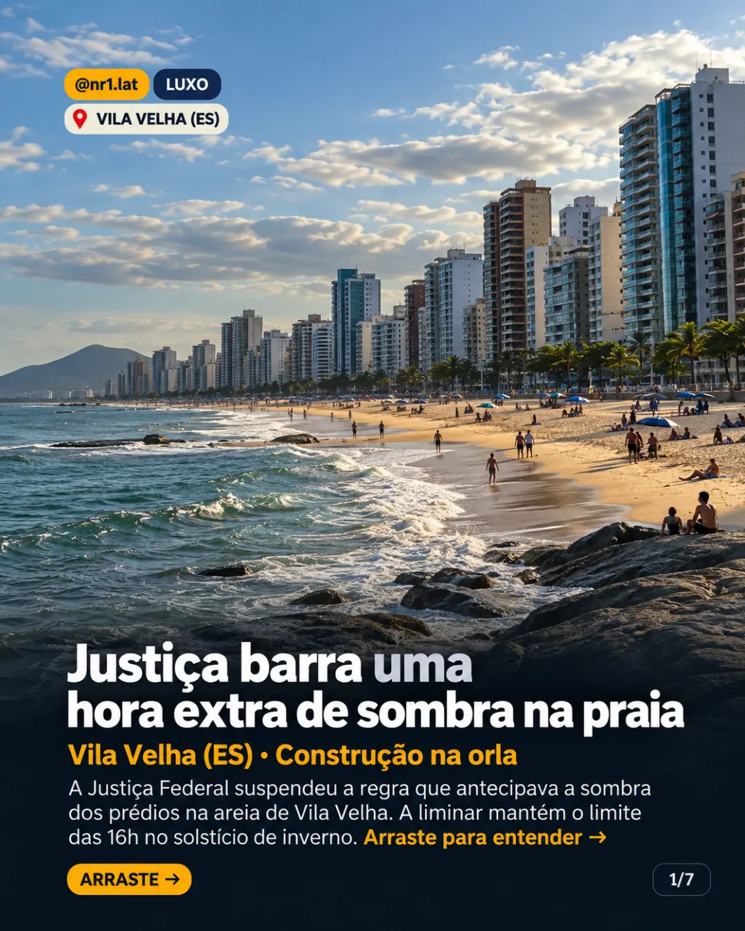Vila Velha (ES): Justiça barra sombra na praia antes das 16h — imagem 1 de 7